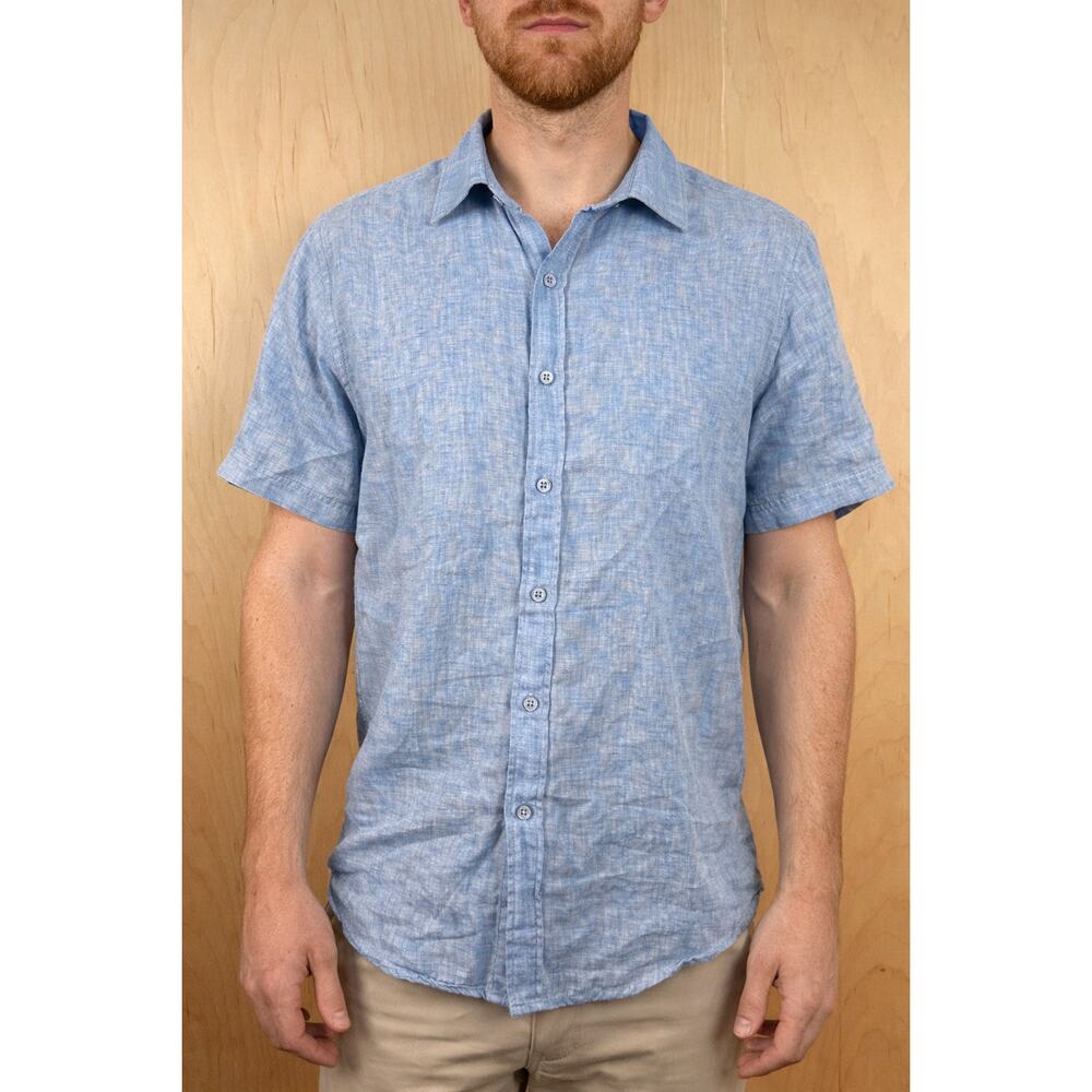 Santorini Linen Collection Blue 100% Linen Short Sleeve Button Shirt